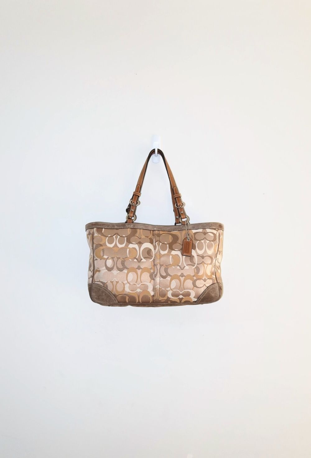 Vintage Y2K Tan/Khaki Green 2005 Coach Soho Signature Metallic Demi Tote Bag