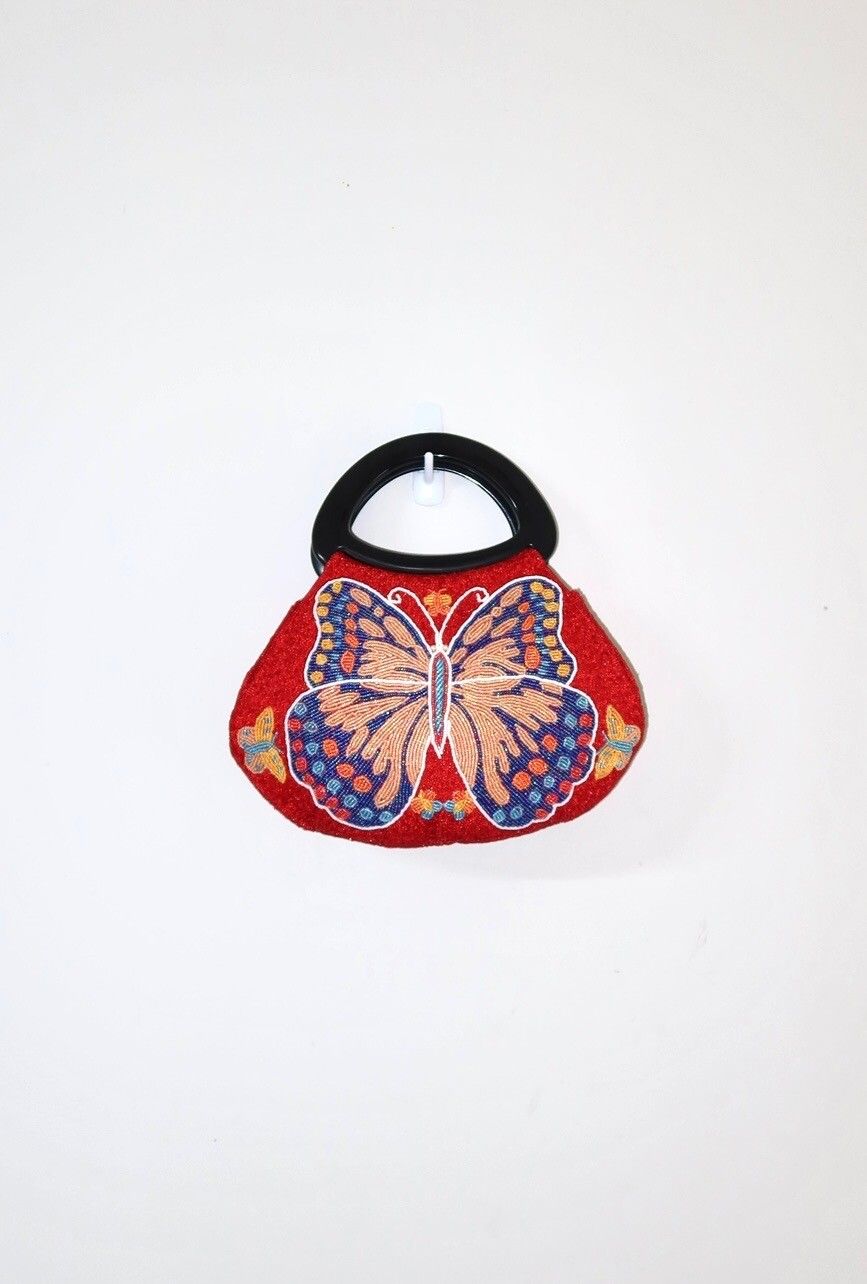 Vintage Red Beaded Butterfly Clutch Handbag