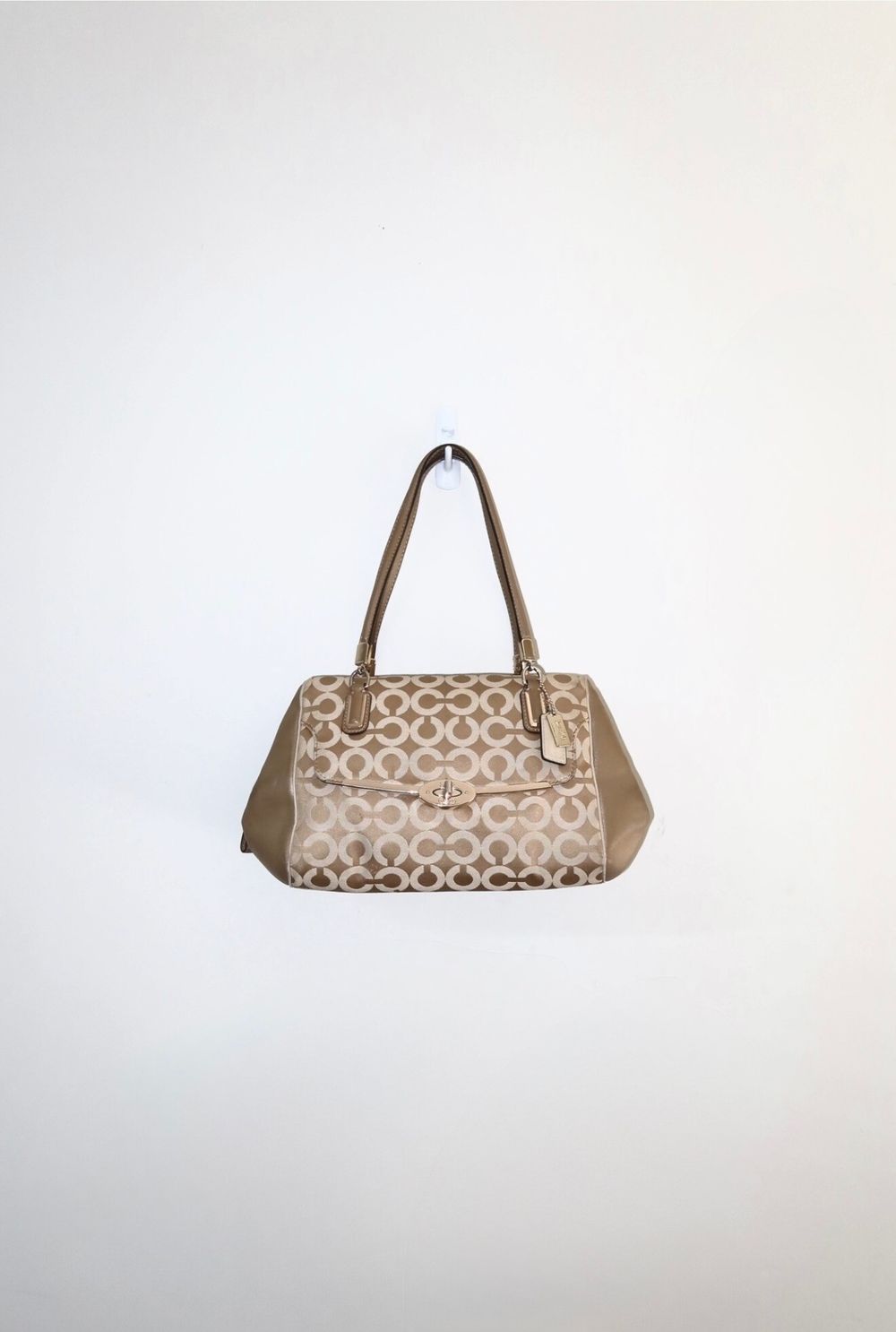 Beige/Gold 2013 Coach Madison Satchel Bag