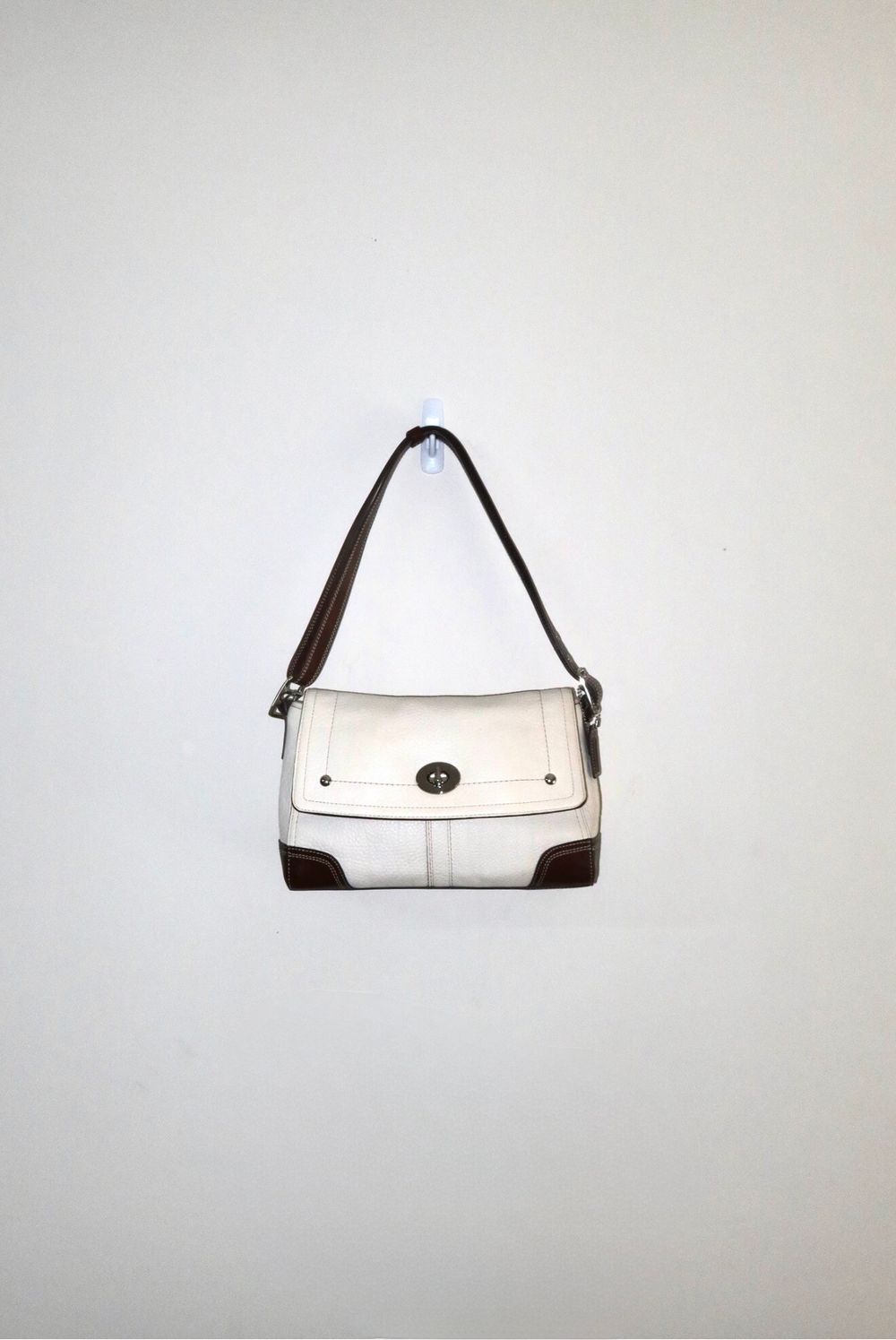 Dark Brown / White 2010 Coach Hamilton Pebbled Leather Small Shoulder Bag