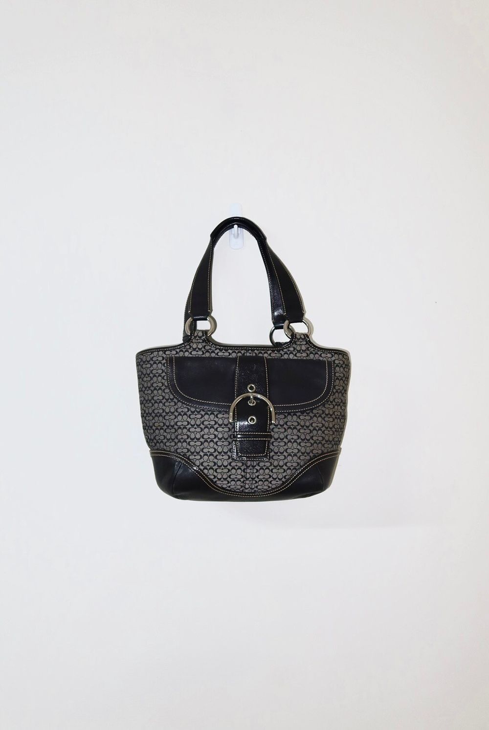 Vintage Y2K Black 2004 Coach Soho Signature Buckle Flap Tote Bag