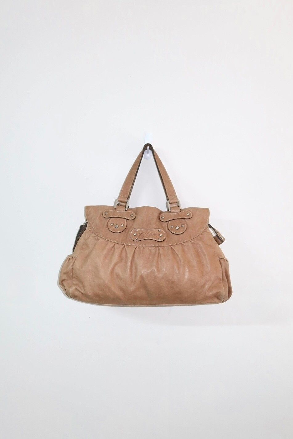 Vintage Y2K Beige Longchamp Idole Leather Shoulder Bag