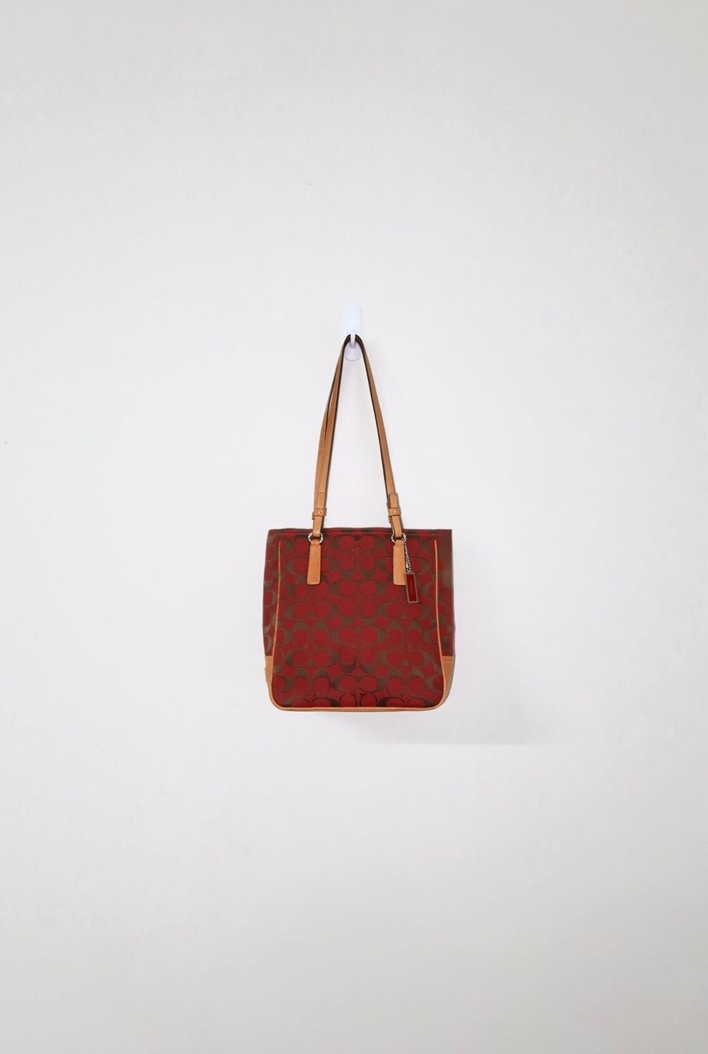 Vintage Y2K 2001 Red/ Tan Coach Signature Sufflette Monogram Tote Bag