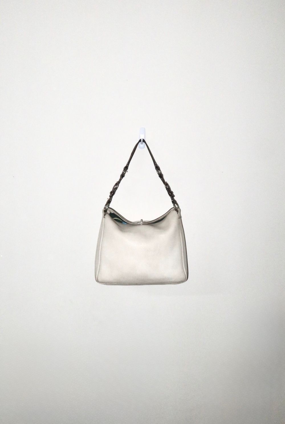 Vintage Y2K White / Dark Brown 2006 Coach Chelsea Pebbled Leather Satchel Shoulder Bag