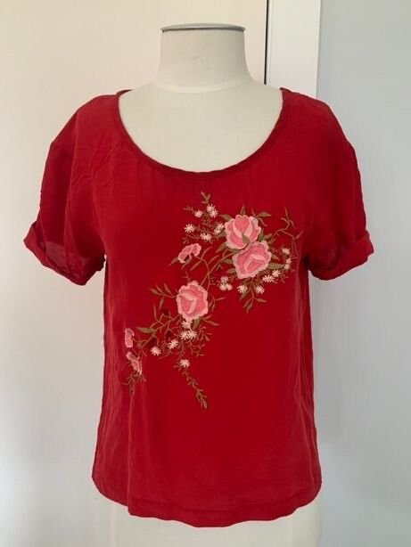 Kate Sylvester Red Silk Embroidered Top