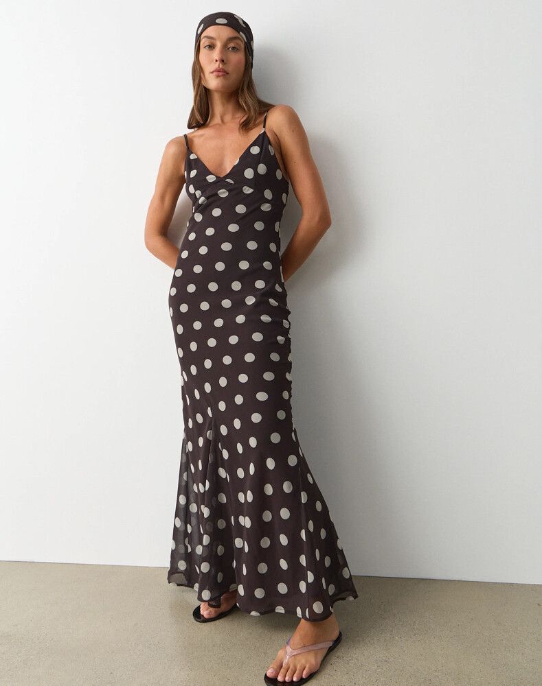 Glassons - Glassons Maxi Brown White Polka Dot Dress on Designer Wardrobe