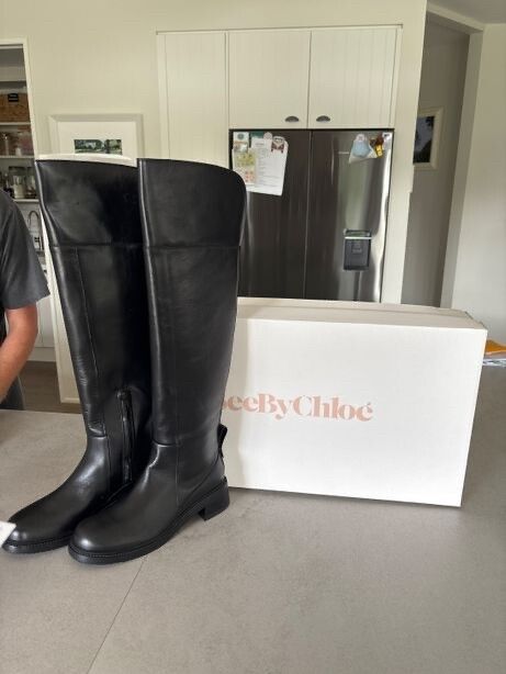 SeeByChloé Bonnie Leather Knee Boots Black