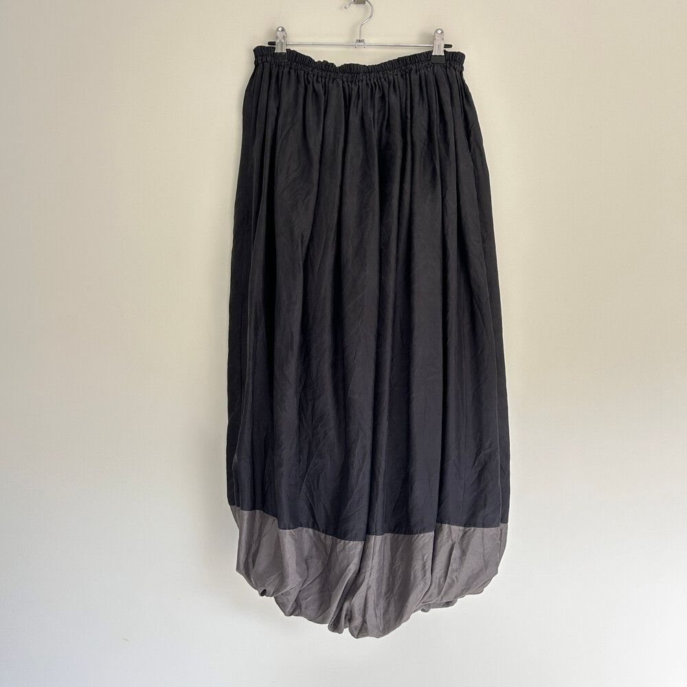 1980s 1990s Vintage Washed Silk Bubble Hem Midi Skirt