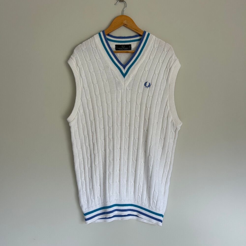 1990s Vintage Fred Perry Cable Knit Vest, made in England