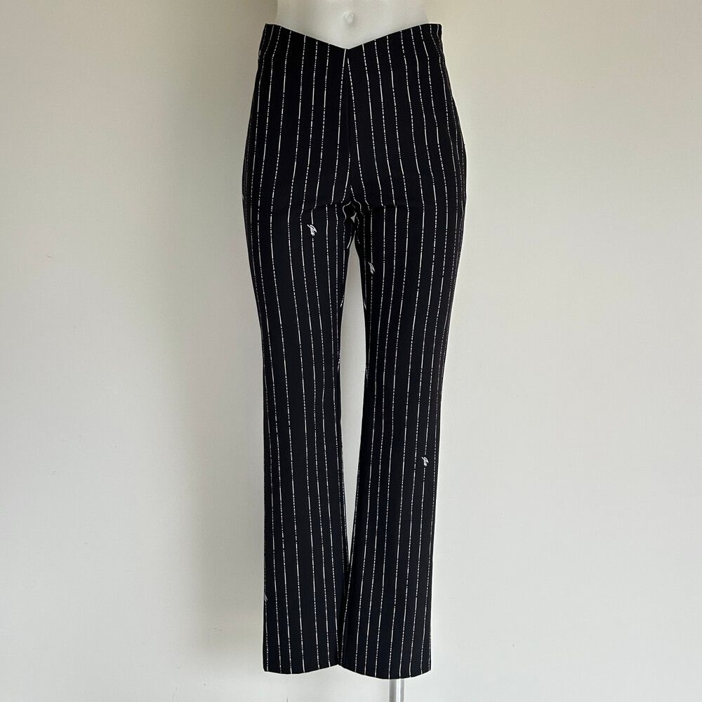 I.Am.Gia Black Pinstripe Logo Pants with V-Waist and Kick Flare