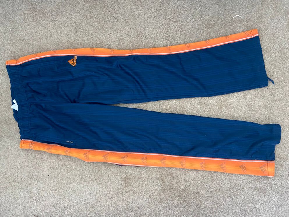 Navy Blue With Orange Stripe Straight Leg Track Pants