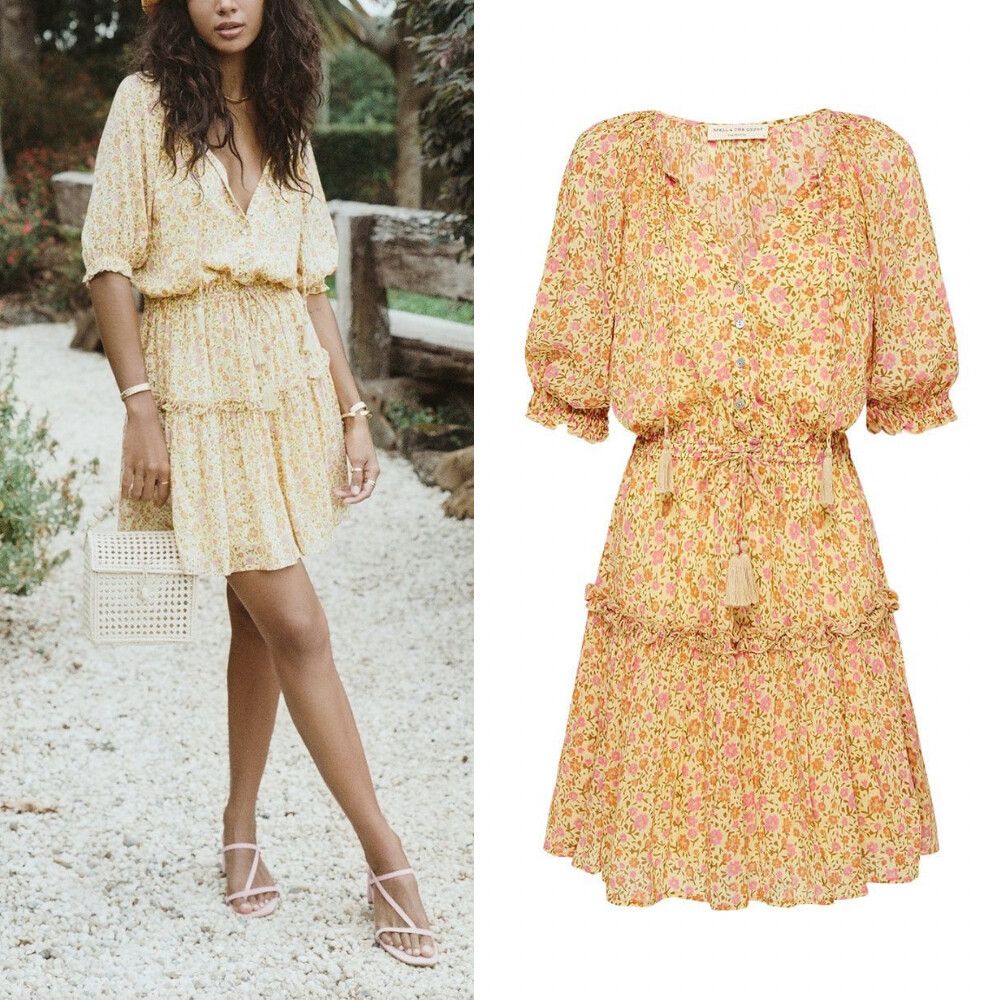 SPELL Dress Size L 12 Large / US 8 Rae Playdress Daisy Print Mini Boho Tassel