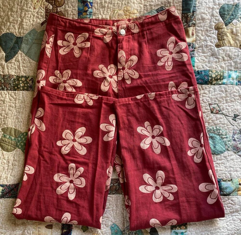 Red and Cream Floral Print Pant/Jean
