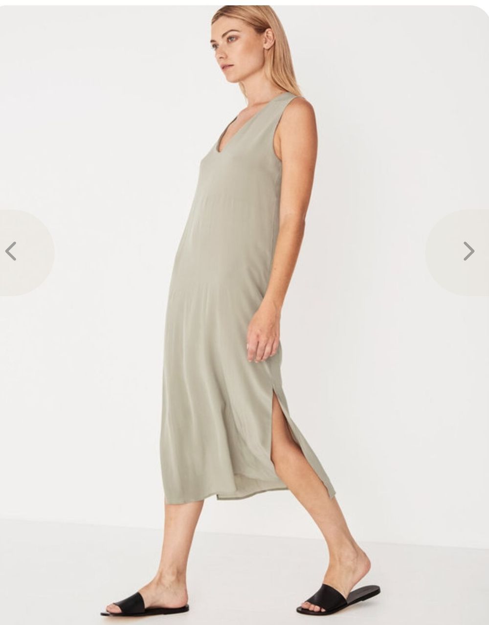 Sage Pure Silk Midi Tank Dress