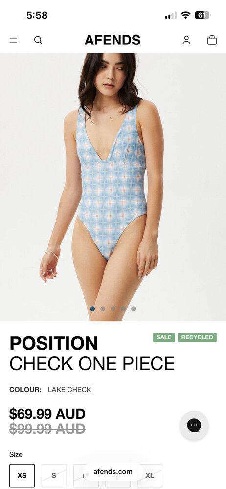Afends check one piece swimsuit