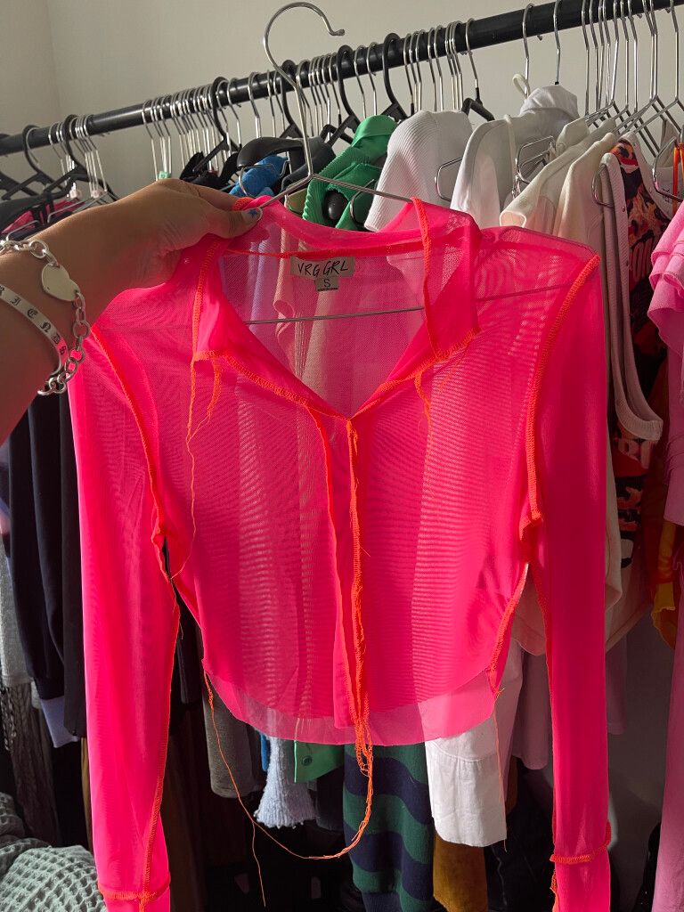neon pink mesh top