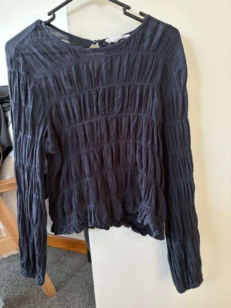 Navy Long Sleeve Shirred Top