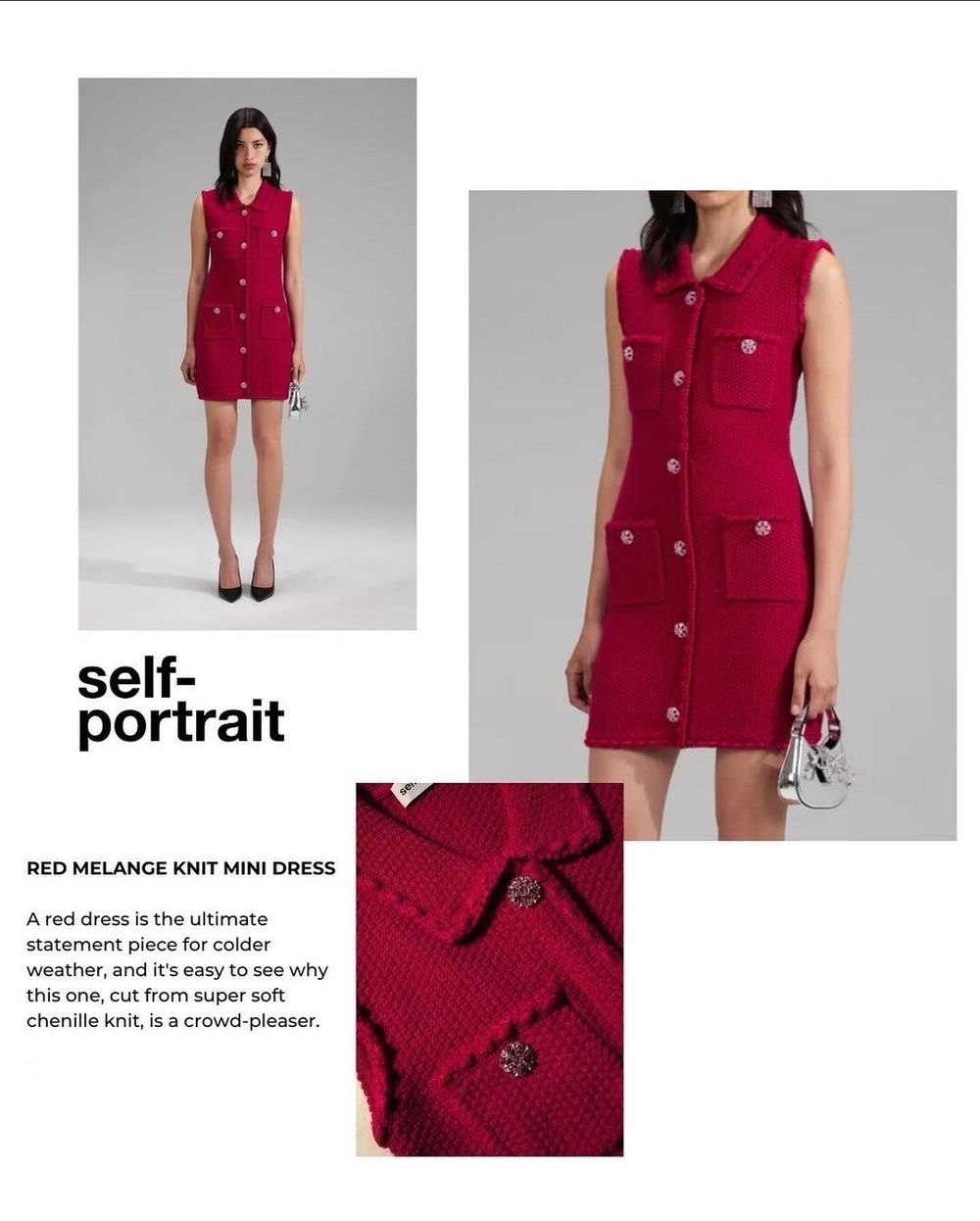 red melange knit mini dress SELF-PORTRAIT Melange Knit Mini Bow Dress