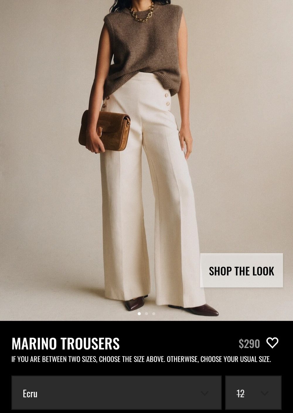 Sézane Ecru Marino Trousers Size 40 wide leg high waisted