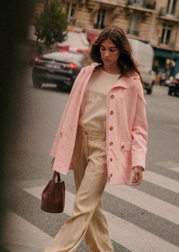 SEZANE Josh Parka Pink Hooded Raincoat size 34 oversized