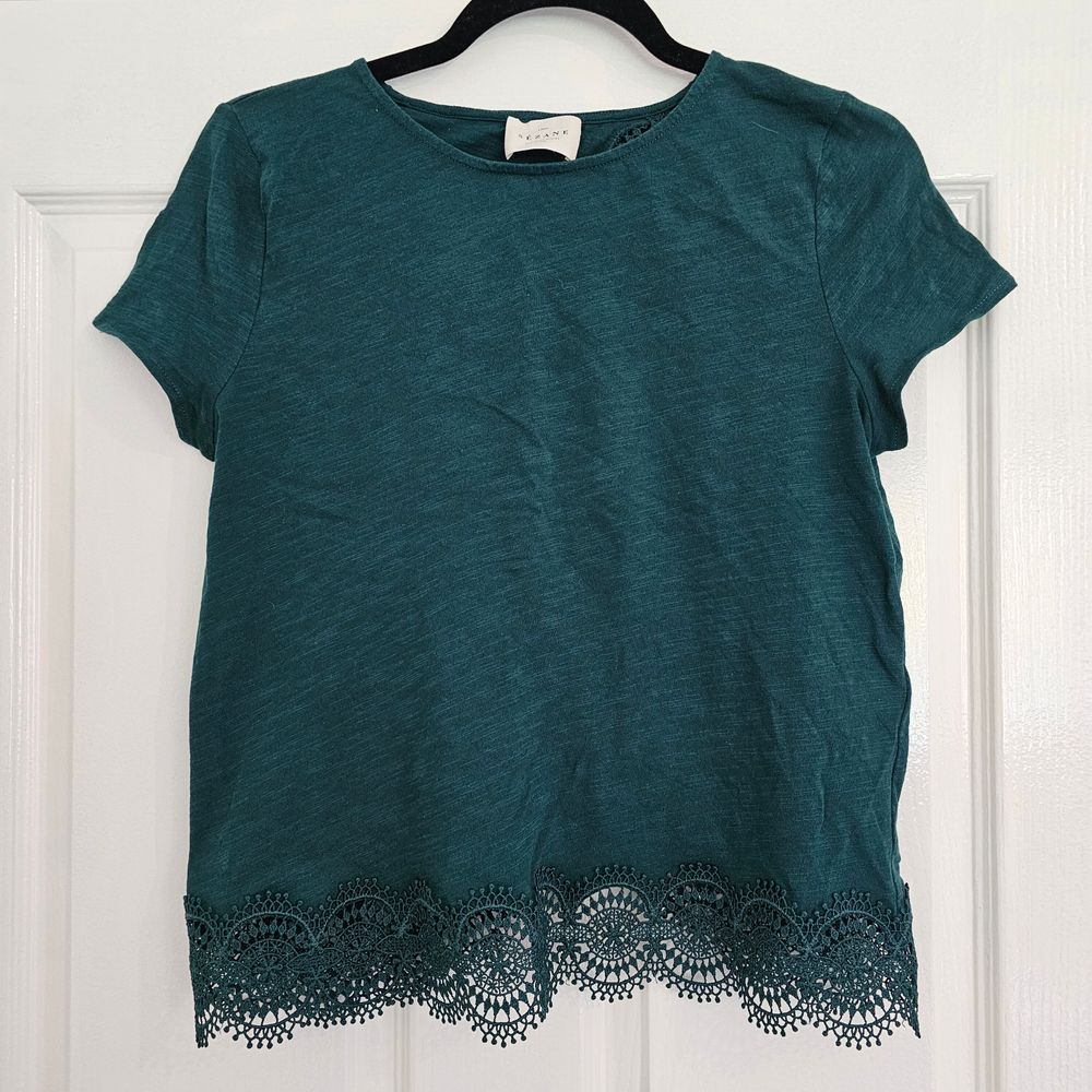Sezane tshirt Size S dark green with lace trim