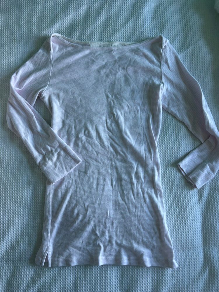 Brandy Melville White and Pink Striped Long Sleeve Top