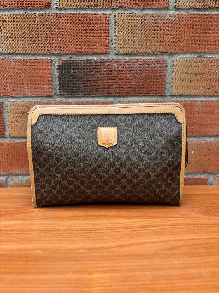 Celine Vintage Monogram Cosmetic/Clutch Leather Pouch