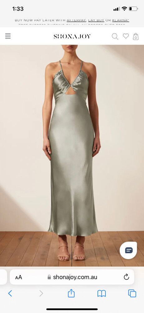 Shona Joy - Sage green Satin dress on Designer Wardrobe