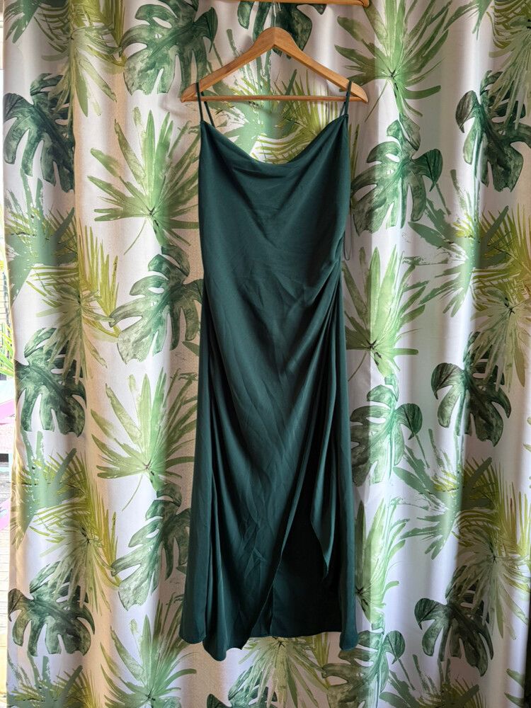 Pagani - Pagani Long Green Side Split Slip Dress on Designer Wardrobe