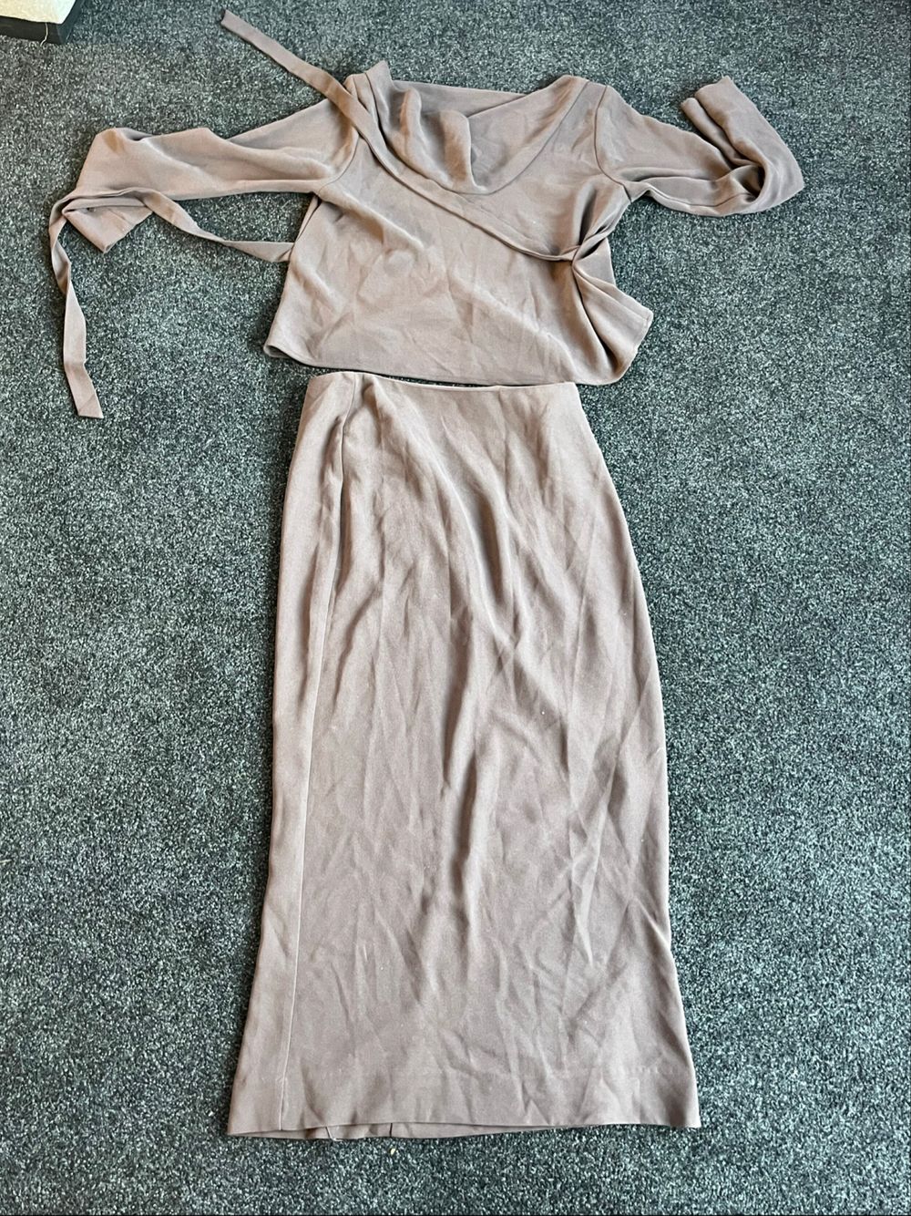 RUBY Beige Long Sleeve Top and Midi Skirt Set