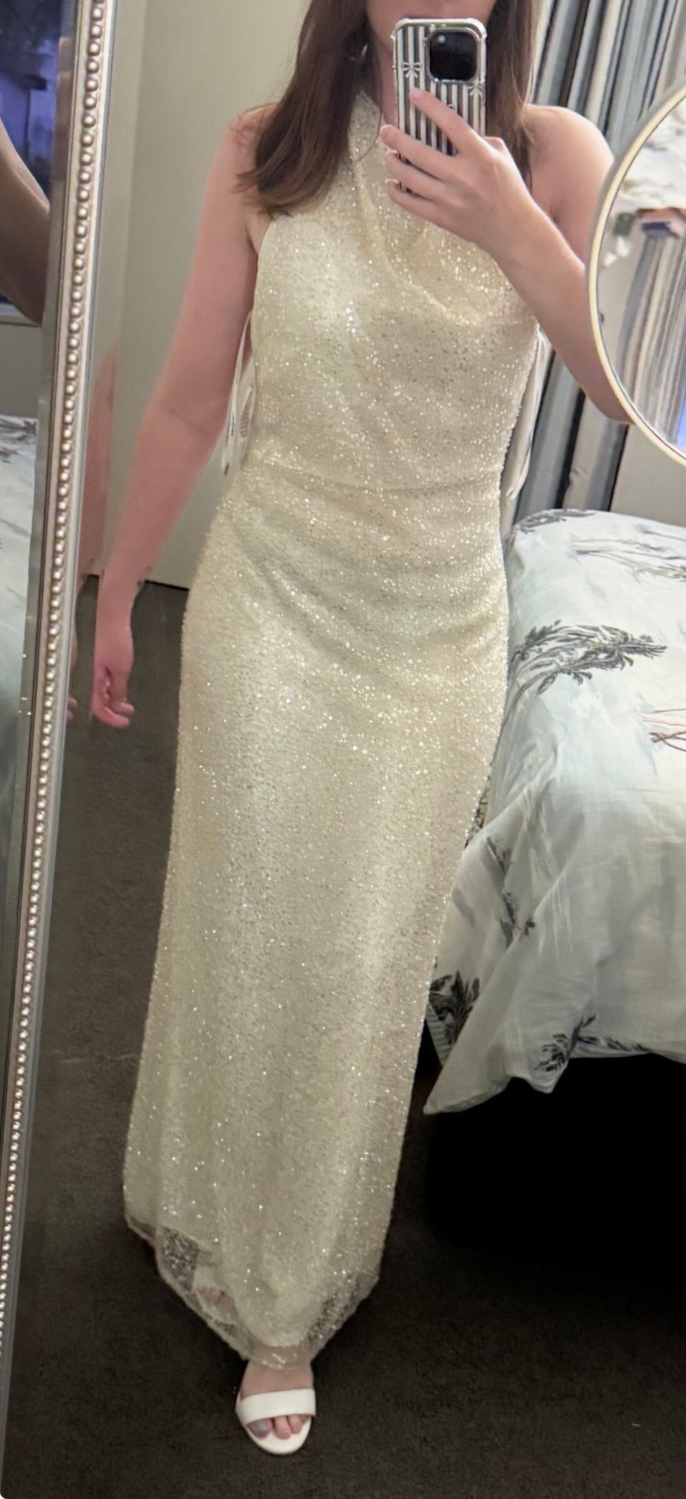 Forever New White Sequin Halter Maxi Dress