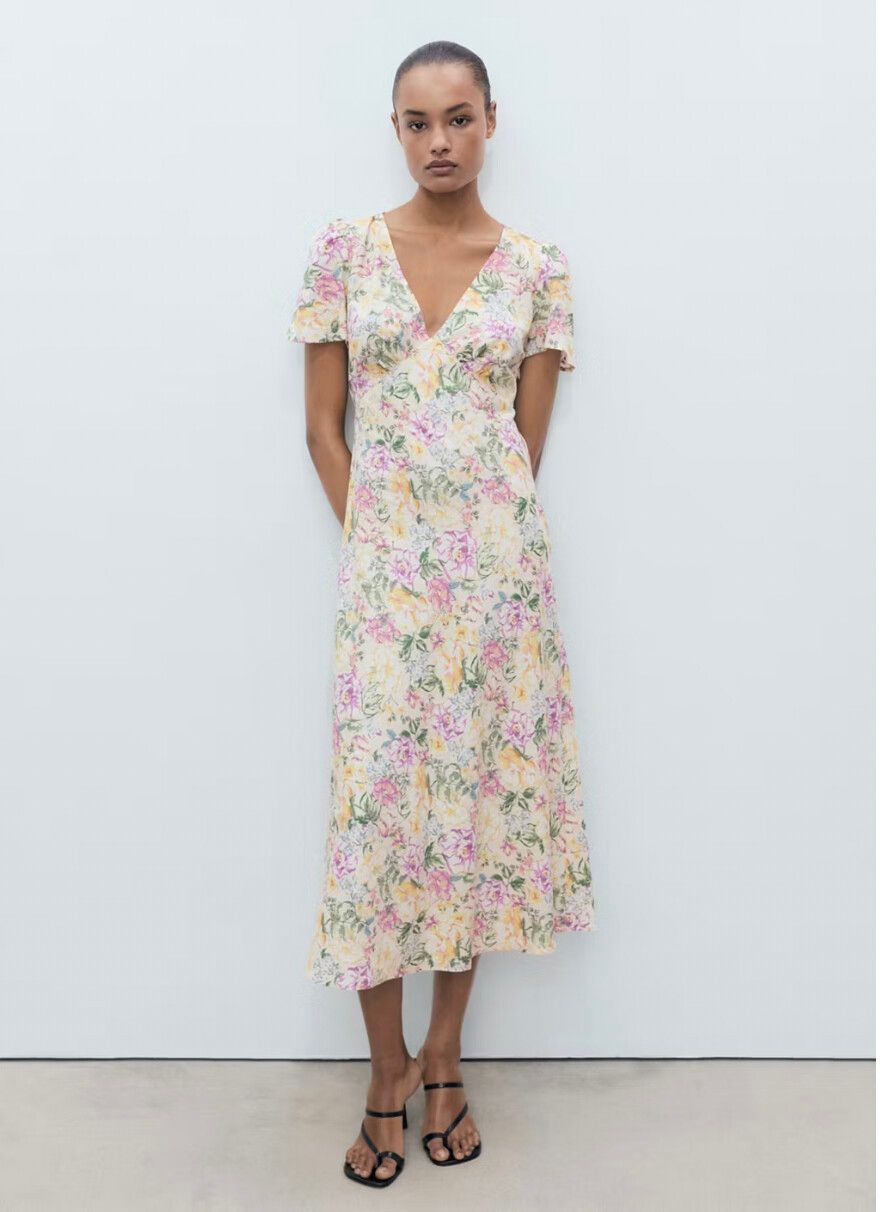chinese dress ladies Linen Blend Round Neck Lining Detail Pocket Dress with Frayed Hem  Two  Sides of Nature Too