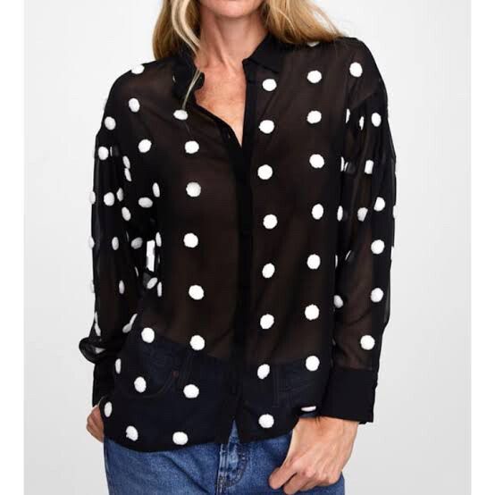 zara contrasting polka dot top