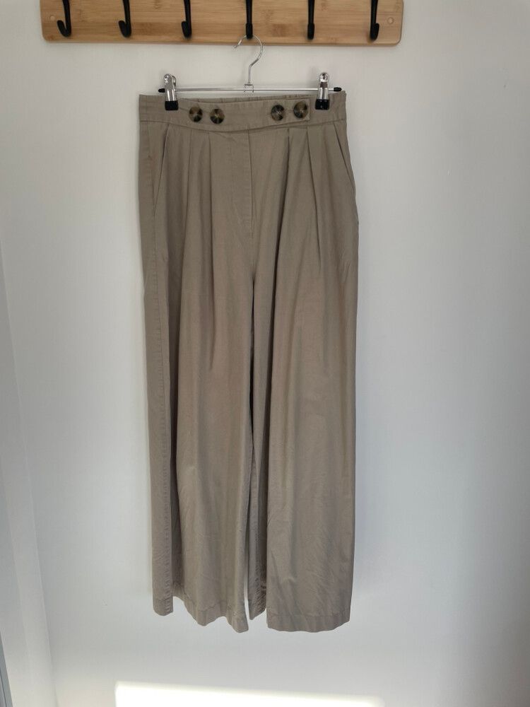 Ruby Beige Pleated Wide Leg Pants
