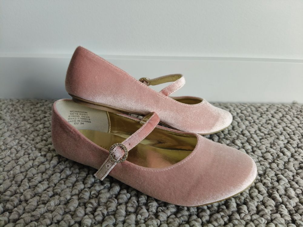 Monsoon Pink Velvet Ballet Flats Size EU 34