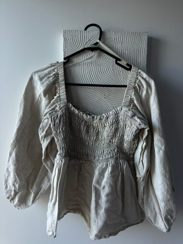 DISSH Beige Smocked Bodice Long Sleeve Top