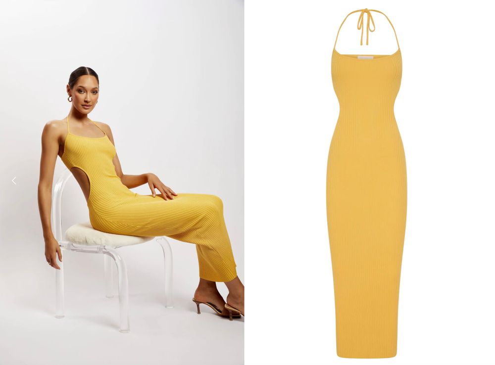 Meshki - MORGAN Halter Knit Midi Dress - Yellow on Designer Wardrobe Meshki - MORGAN Halter Knit Midi Dress - Yellow on Designer Wardrobe