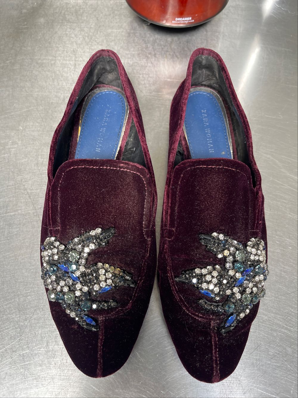 Zara Velvet Slip On Shoes With Jewels