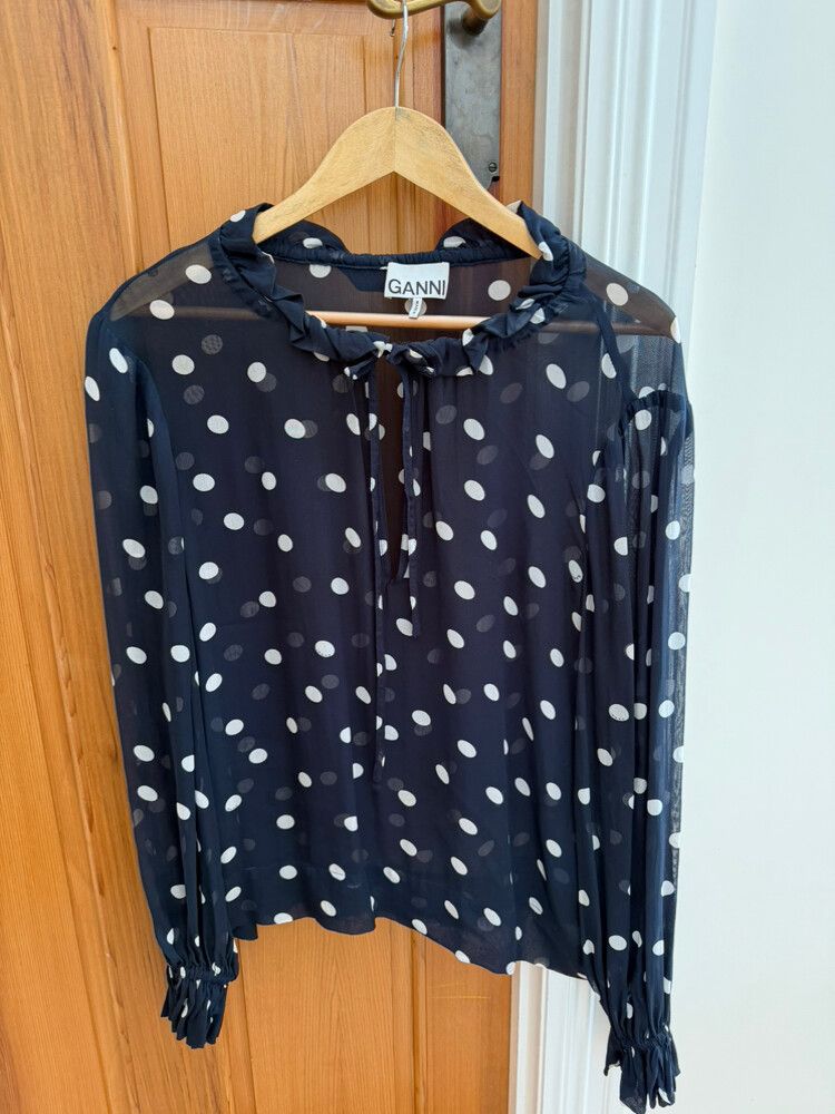 Ganni Navy Polka Dot Top Size 12/L