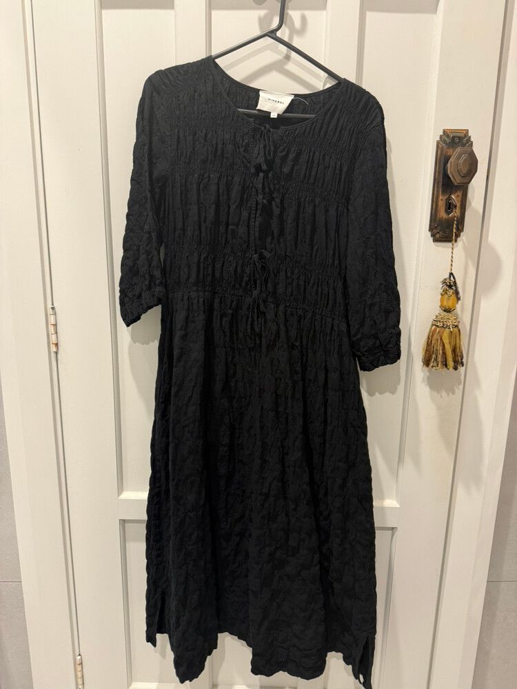 MINERAL Black Textured Midi Dress