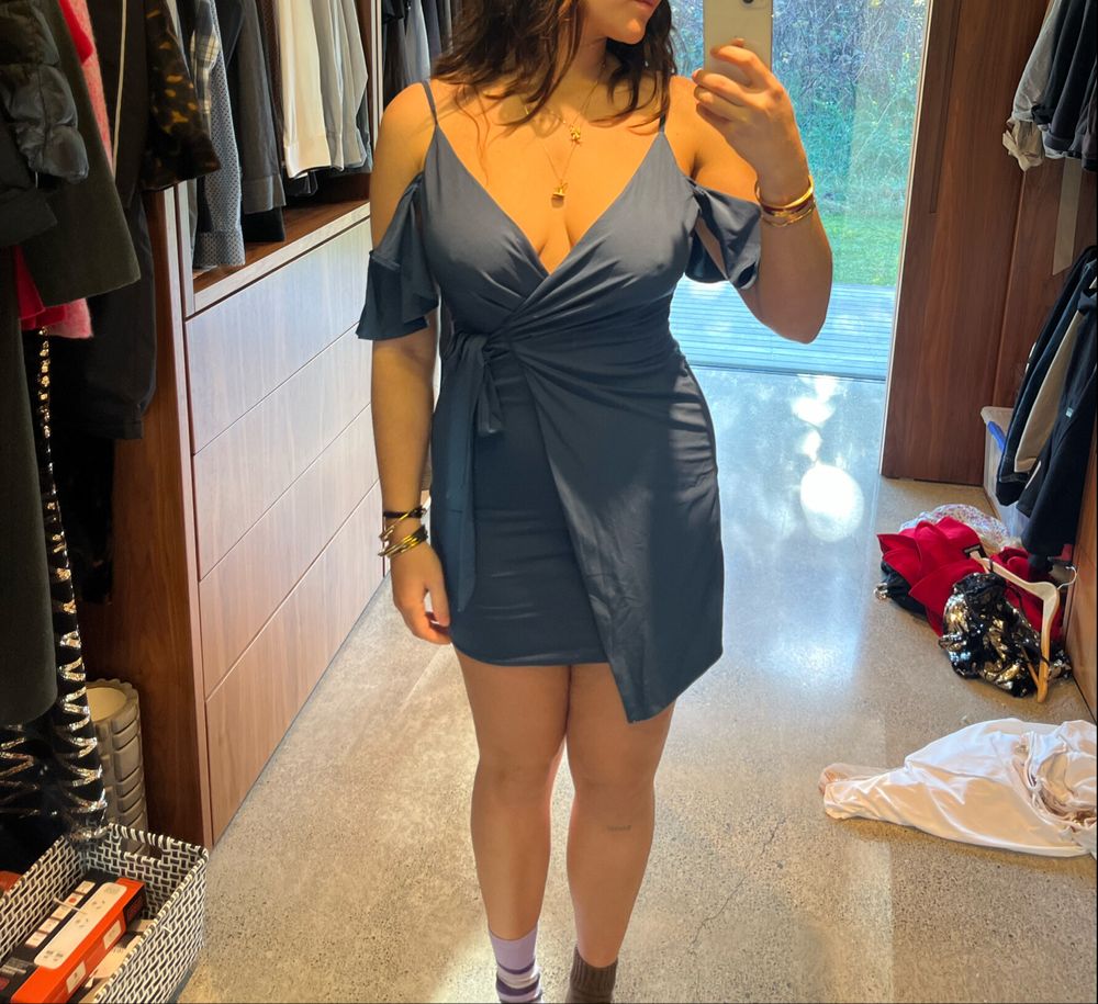 Blue Cold Shoulder Mini Dress
