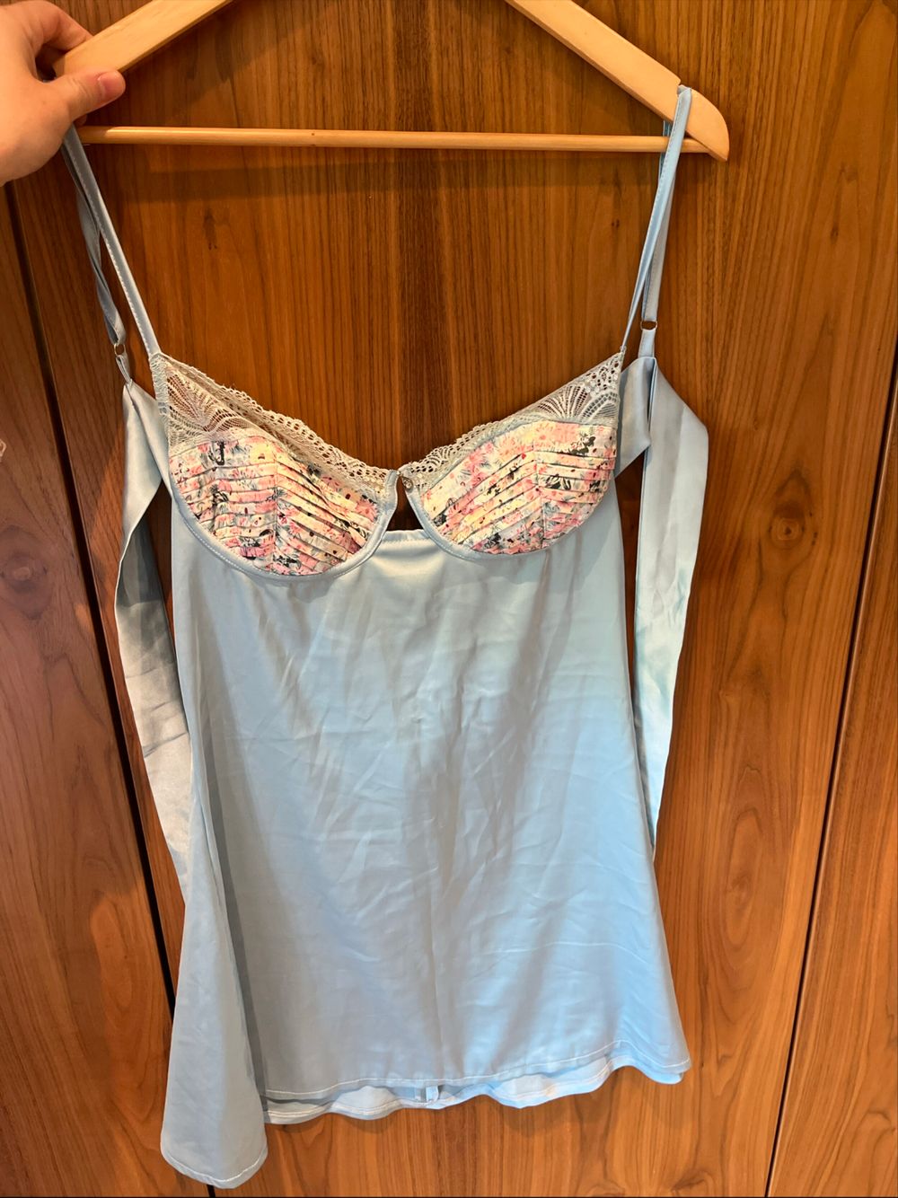 Light Blue Satin slip With Floral Bust