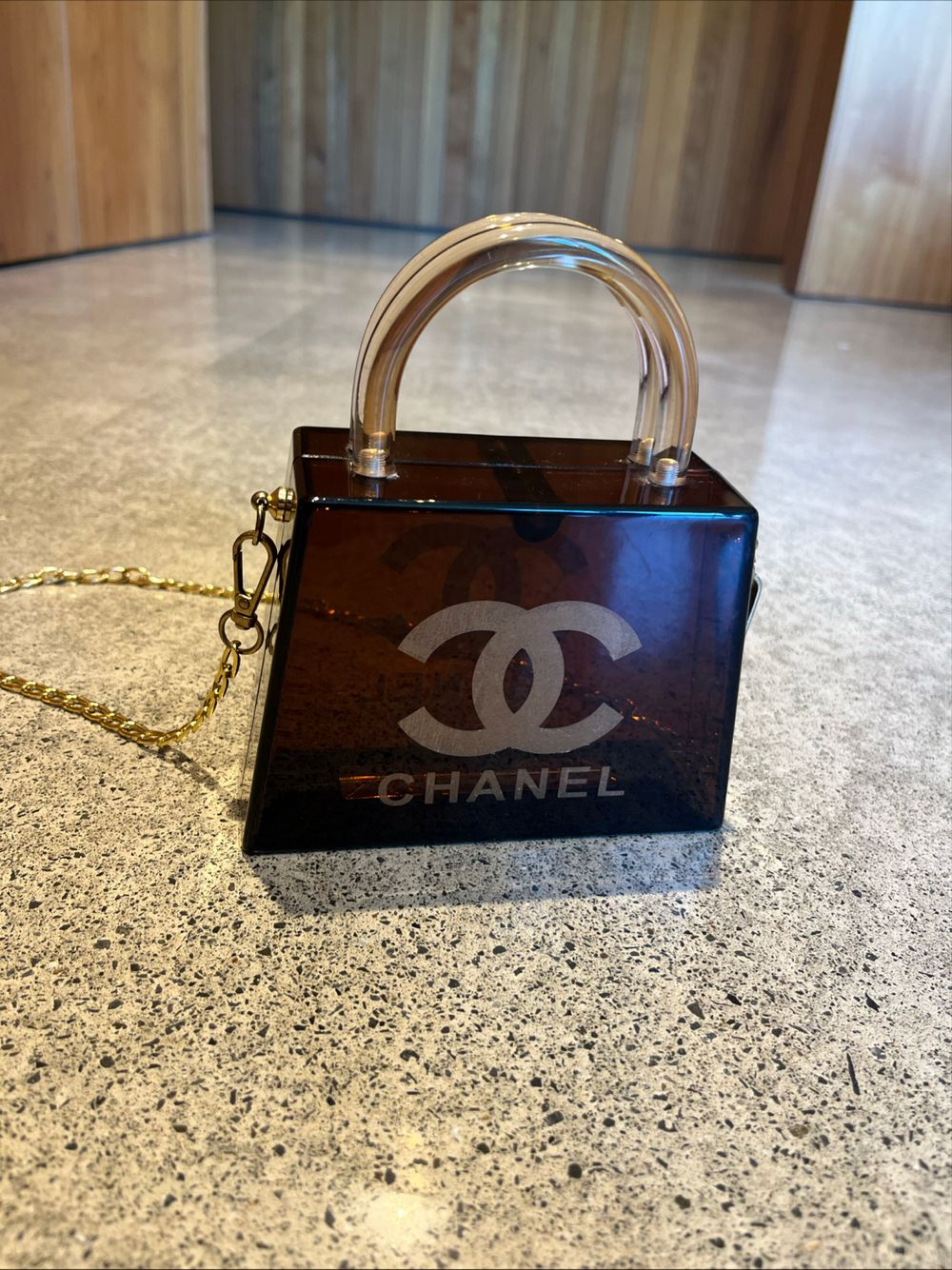 custom Chanel Brown Acrylic Box Bag