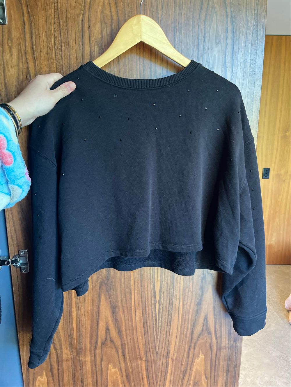 Zara Black Beaded Cropped Sweatshirt