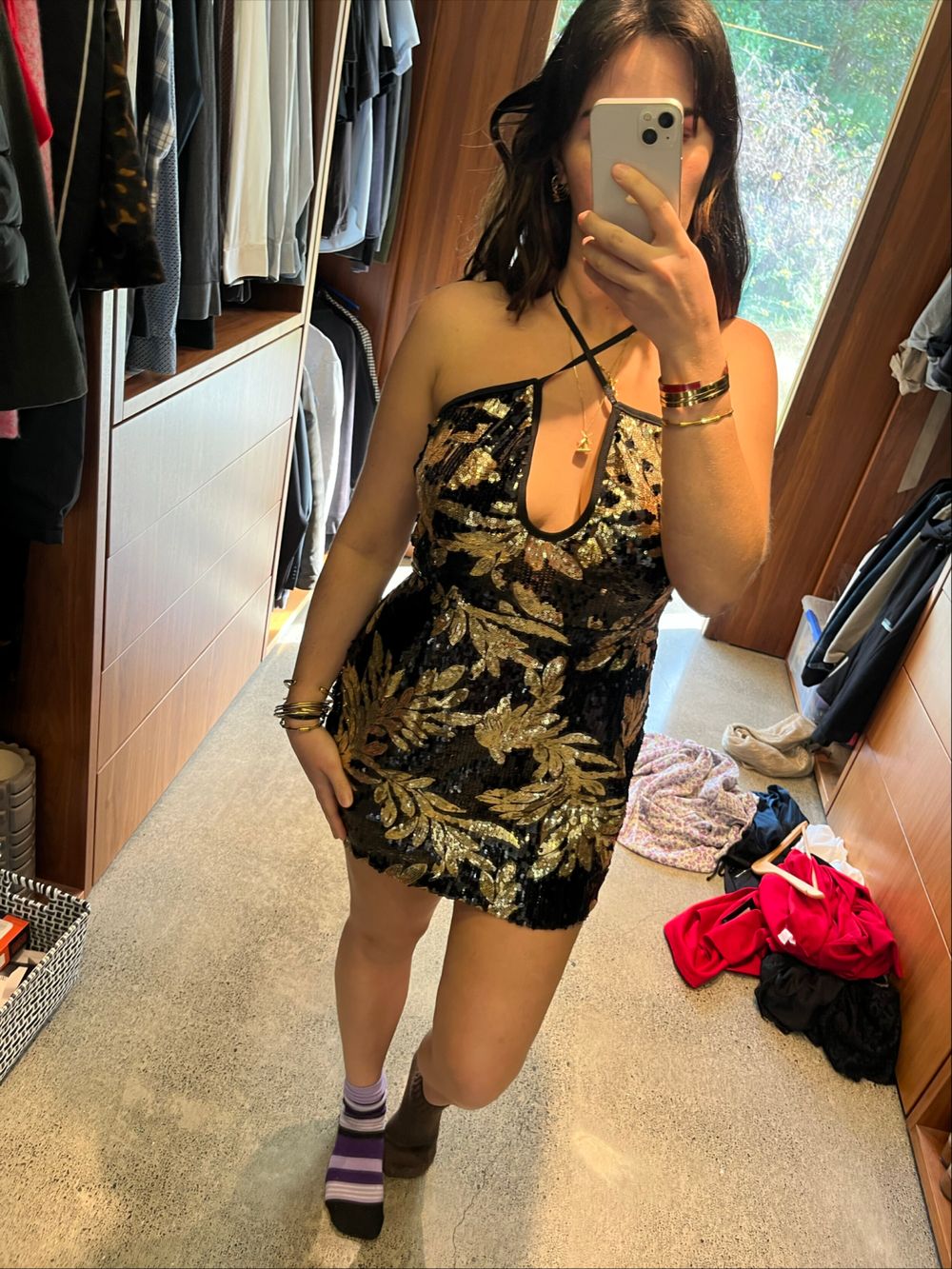 Black and Gold Sequin Mini Dress