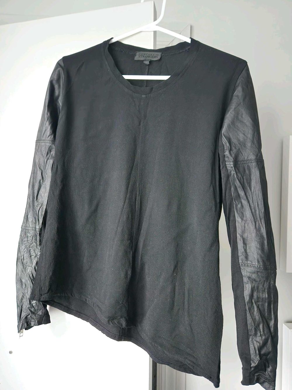 Company of Strangers leather sleeve top