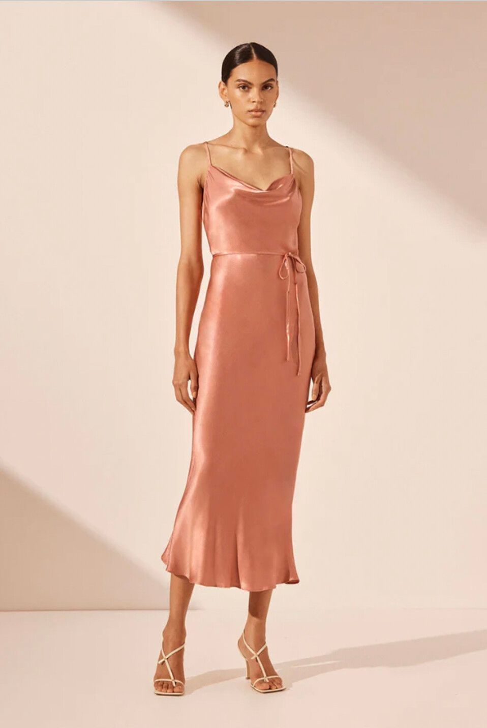 LA LUNE BIAS COWL MIDI DRESS - ROSÉ