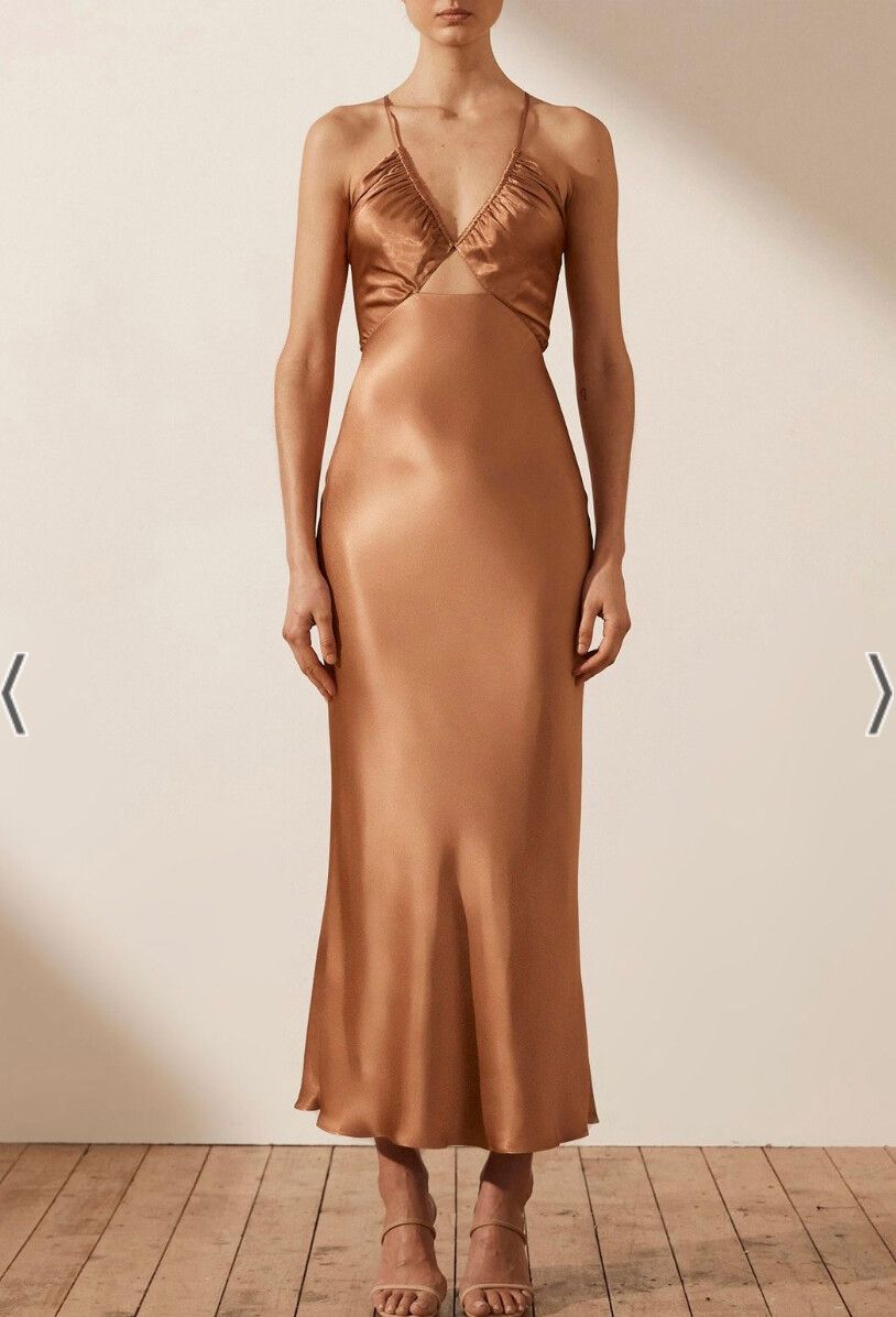 LA LUNE RUCHED BODICE MIDI DRESS - COPPER