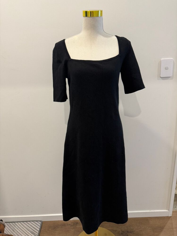 COS Black Square Neck Midi Dress
