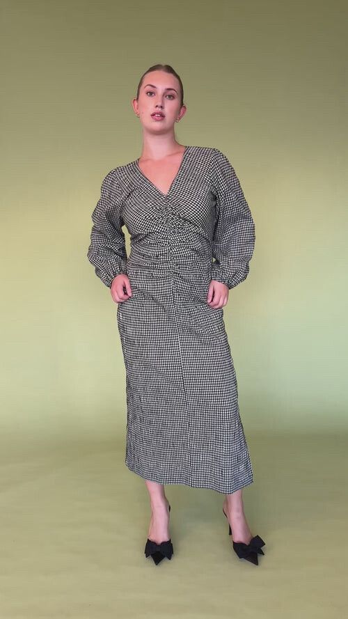 RUBY Canary Midi Dress in Black Gingham